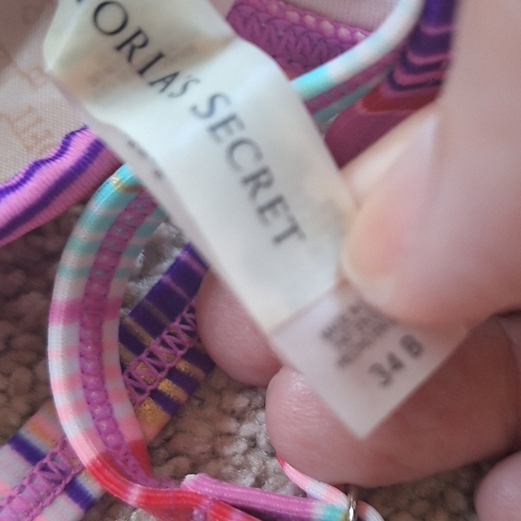 Victoria Secret Bikini Set Multicolor Stripes High Waist Womens Top 34B Bottom S - Picture 6 of 10